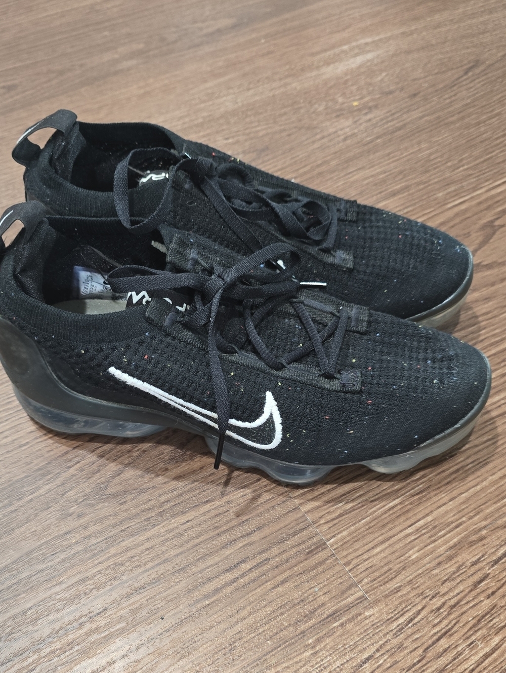 Nike Vapormax Black Knit Sneakers with White Swoosh 7.5